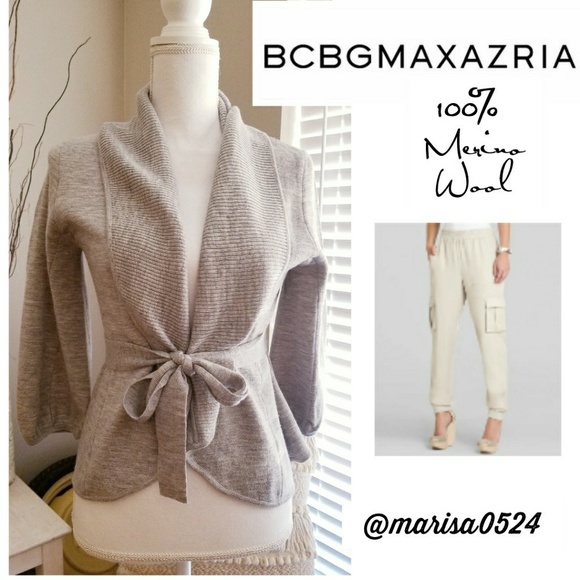 BCBGMaxAzria Sweaters - BCBG MAXARIA Grey WoolDrapedCardigan